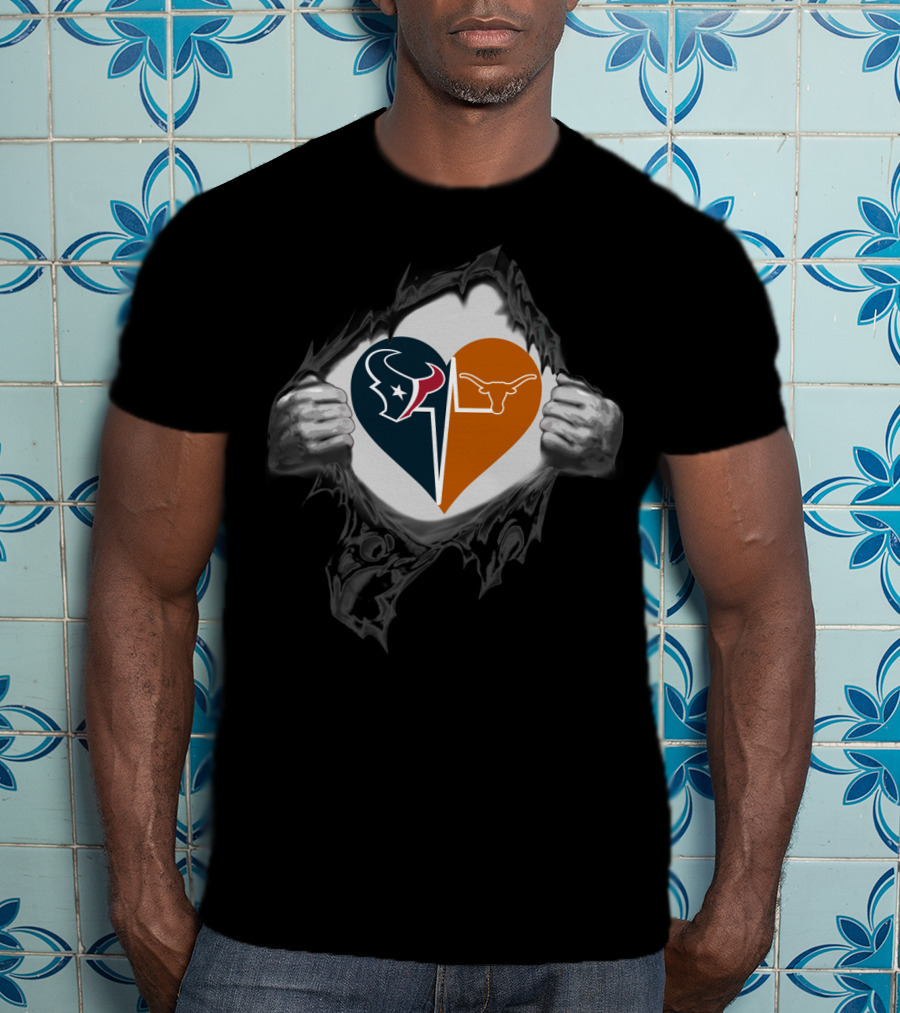 Texans Houston Heart With Texas Longhorns T-Shirt