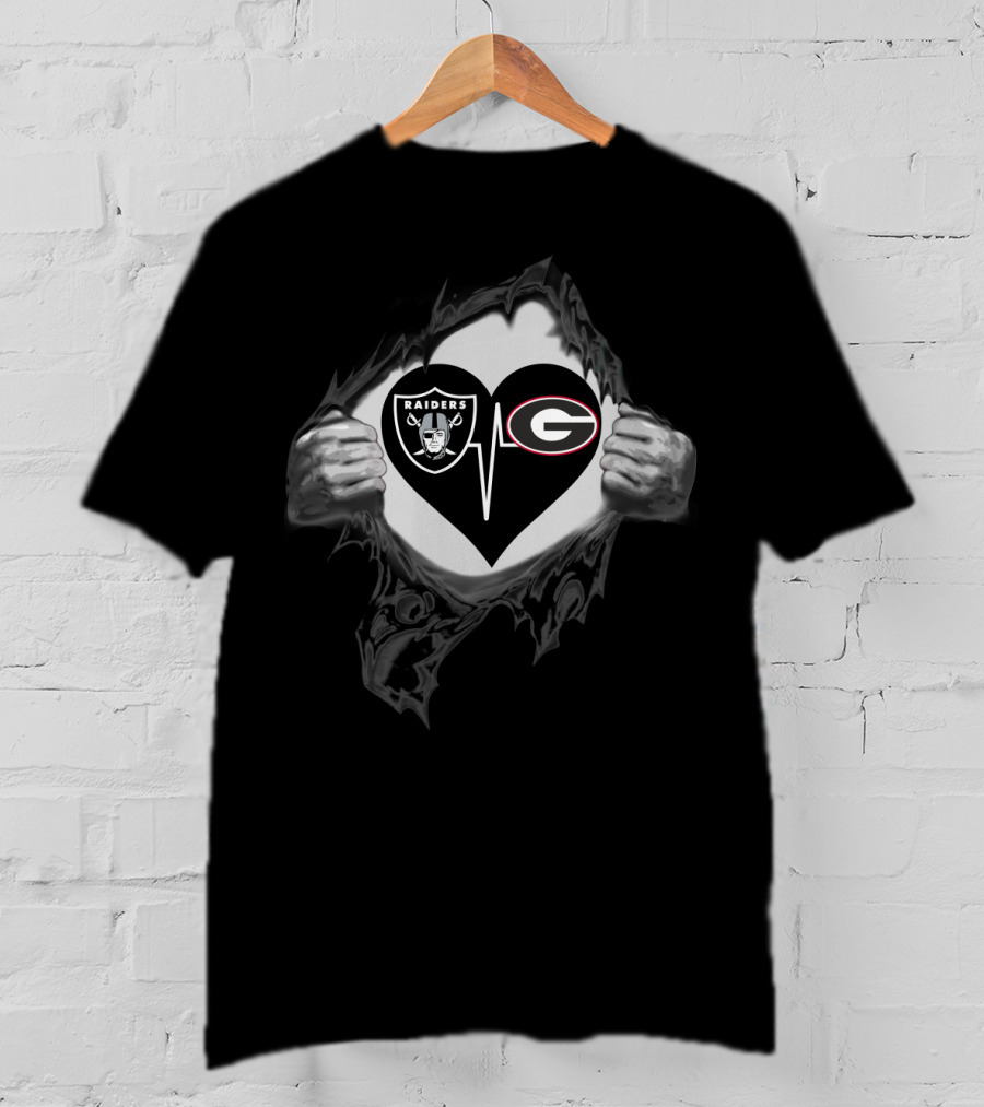 Raiders And Bulldogs Heartbeat Nfl And College Football T-Shirt