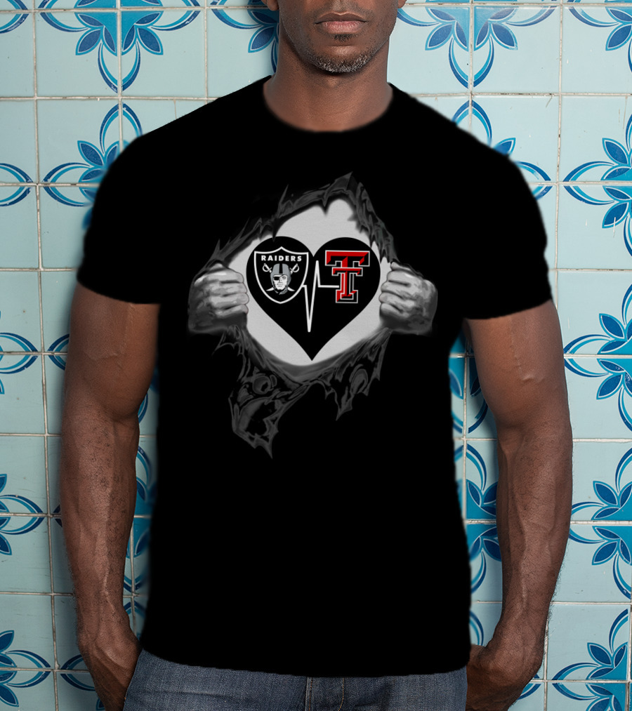Raiders And Texas Tech Red Raiders Heartbeat T-Shirt