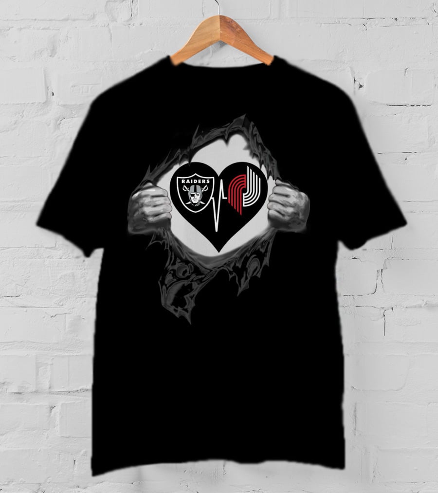 Raiders Portland Trail Blazers Heartbeat Logo Fan T-Shirt