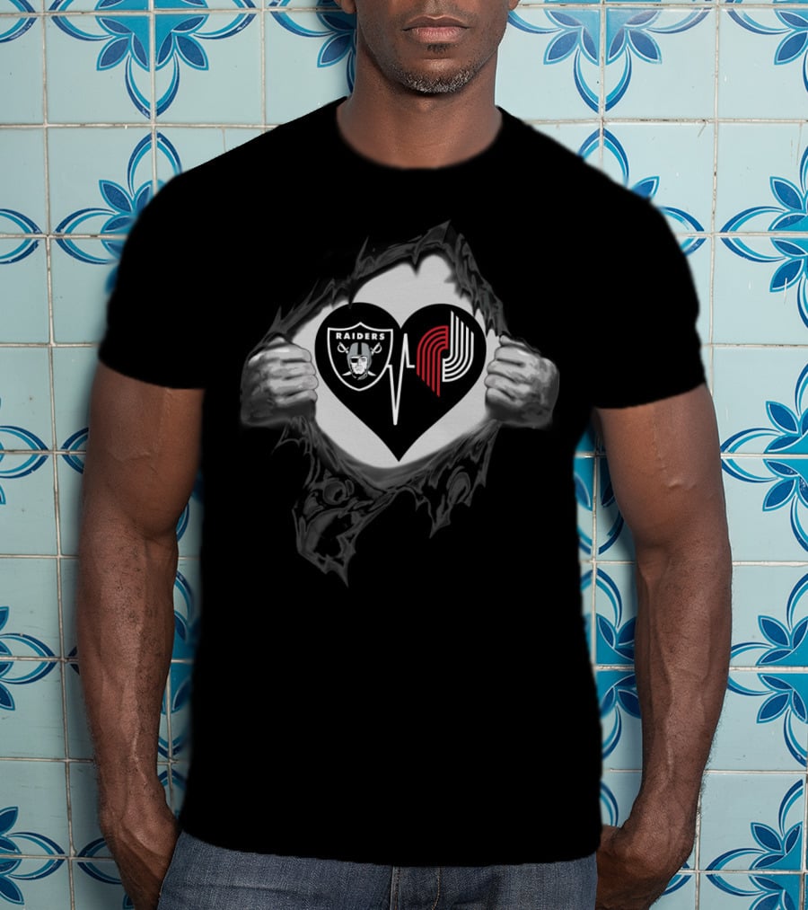 Raiders Portland Trail Blazers Heartbeat Logo Fan T-Shirt