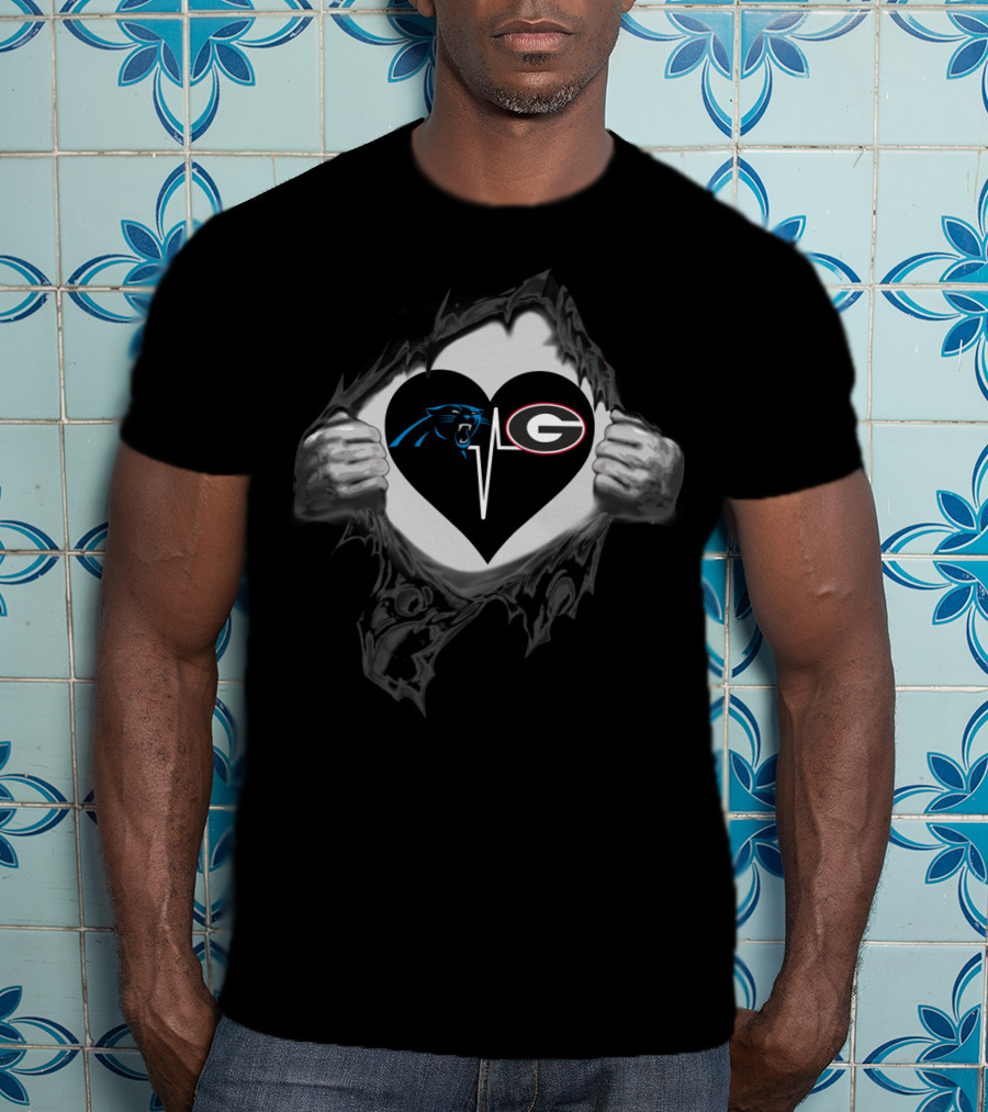 Carolina Panthers Georgia Bulldogs Heartbeat T-Shirt