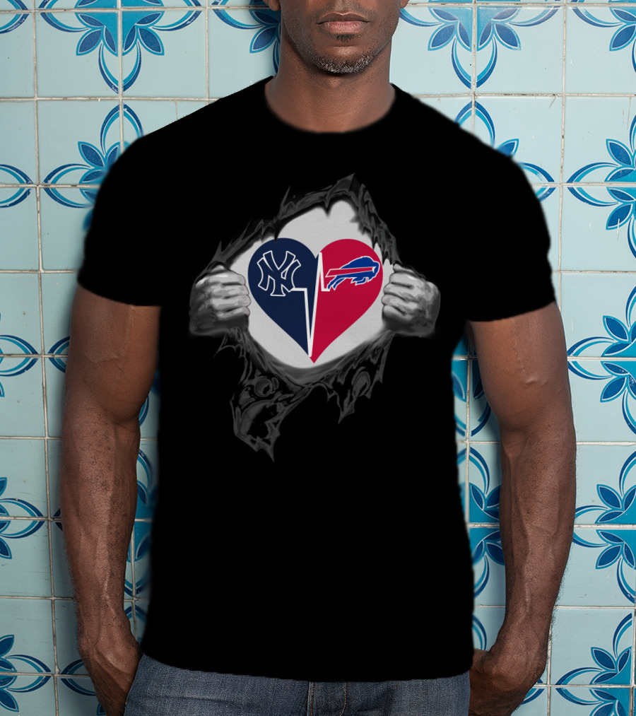 Heart Of New York Yankees And Buffalo Bills T-Shirt