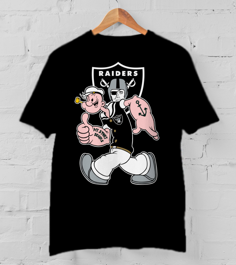 Raiders Popeye Nfl Mascot Crossover With Helmet And Anchor T-Shirt