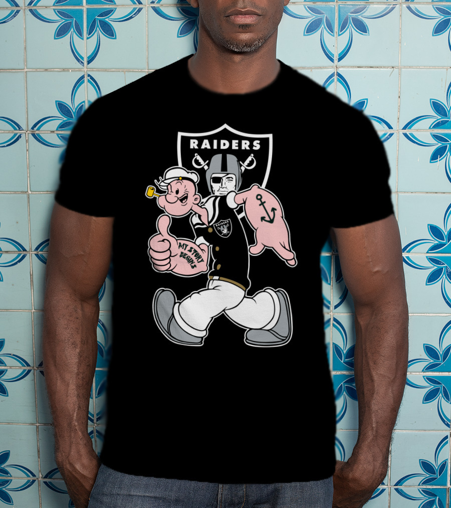 Raiders Popeye Nfl Mascot Crossover With Helmet And Anchor T-Shirt
