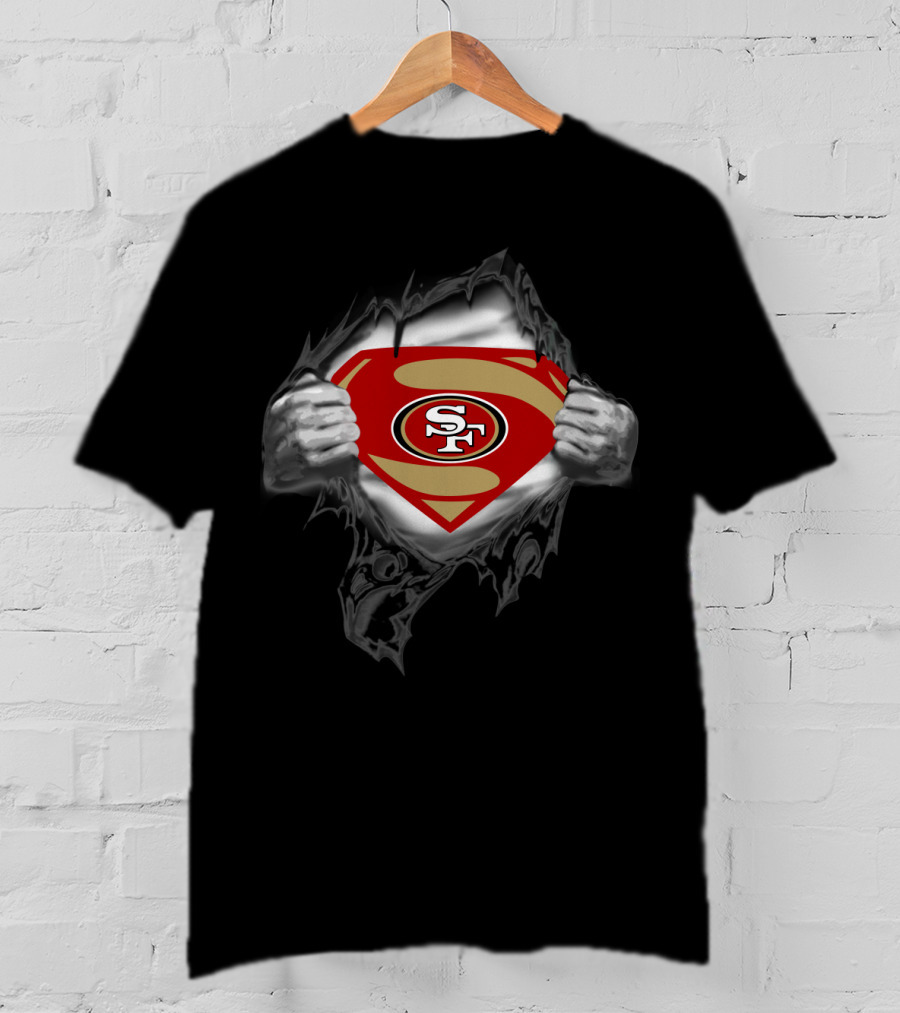 Superman Style Sf Logo Tearing Through 49ers T-Shirt