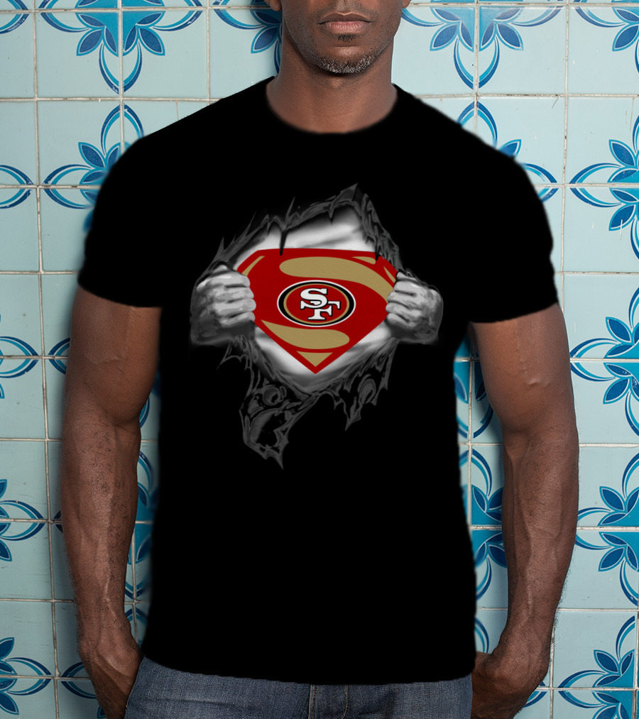 Superman Style Sf Logo Tearing Through 49ers T-Shirt
