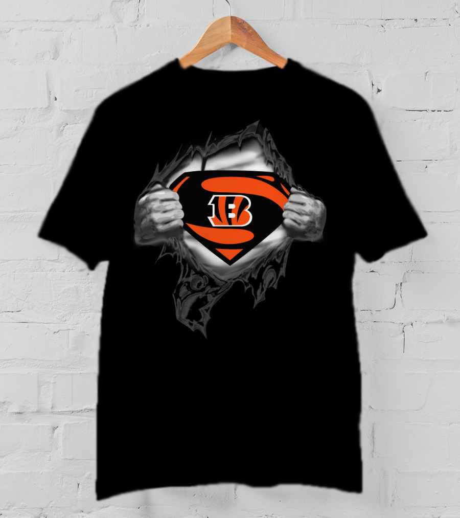 Superman Bengals Logo Hidden Beneath Ripped T-Shirt