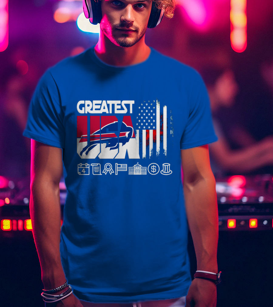 Greatest Usa Bills American Flag Football Icons T-Shirt