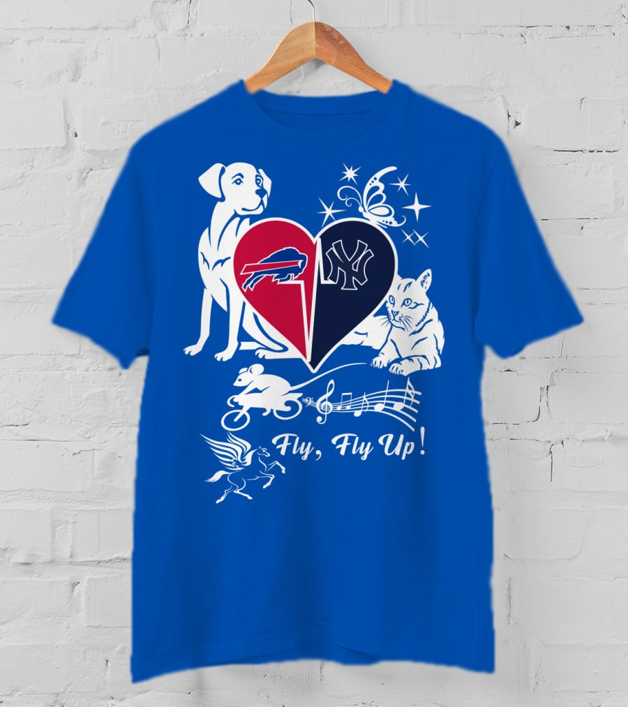 Buffalo Bills New York Yankees Heart Fly Fly Up Dog Cat Pegasus Butterfly T-Shirt