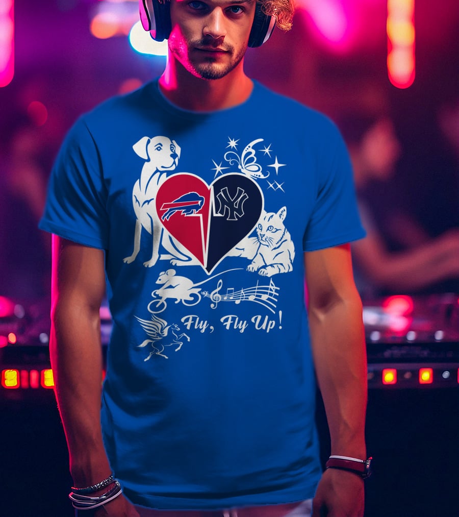 Buffalo Bills New York Yankees Heart Fly Fly Up Dog Cat Pegasus Butterfly T-Shirt