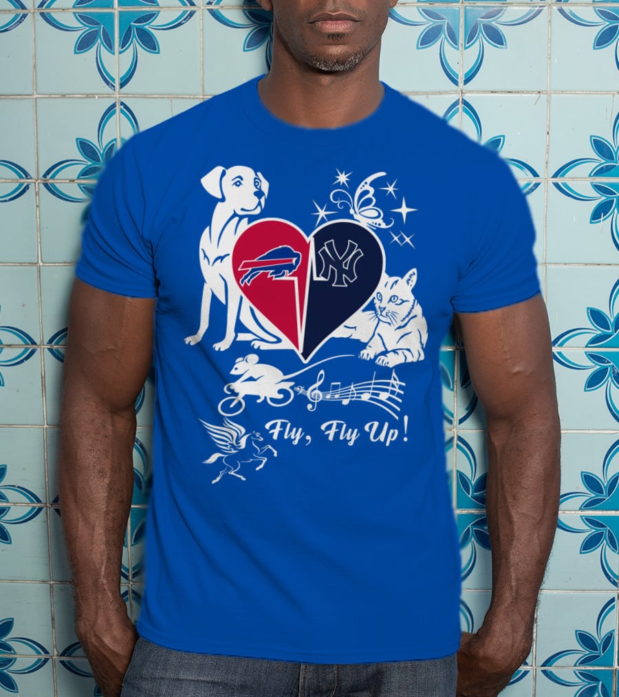 Buffalo Bills New York Yankees Heart Fly Fly Up Dog Cat Pegasus Butterfly T-Shirt