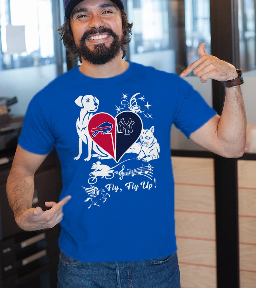 Buffalo Bills New York Yankees Heart Fly Fly Up Dog Cat Pegasus Butterfly T-Shirt