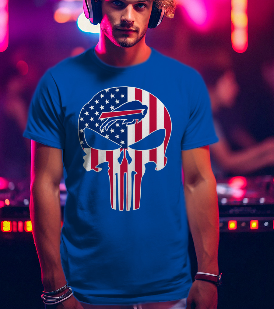Buffalo Bills American Flag Skull T-Shirt