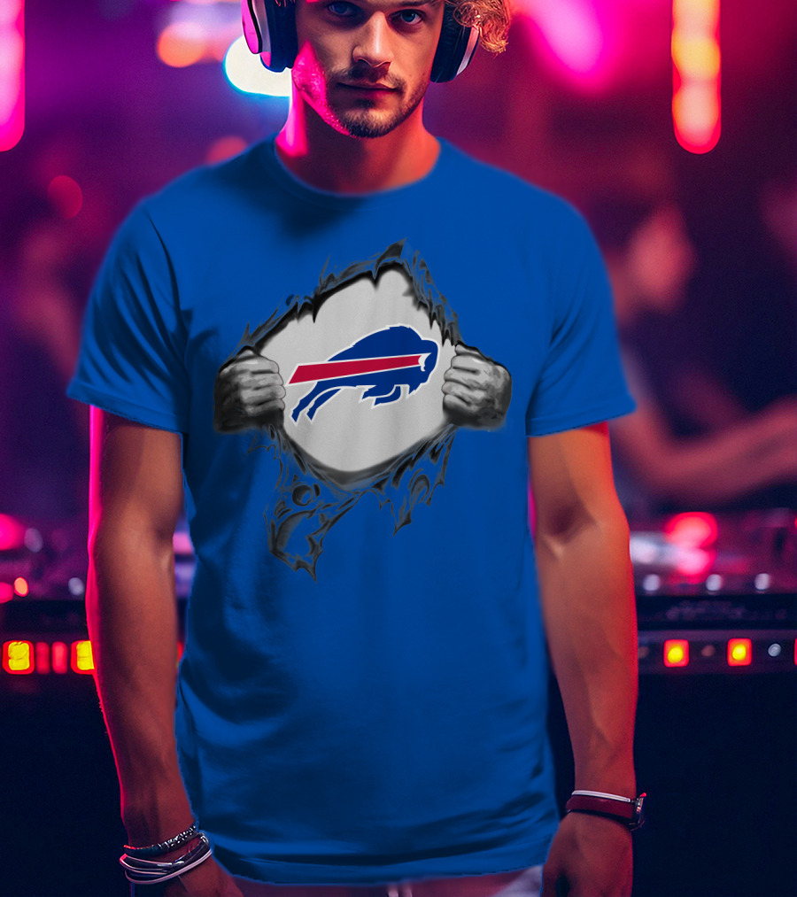Buffalo Bills Superhero Buffalo Logo Peeking Through T-Shirt