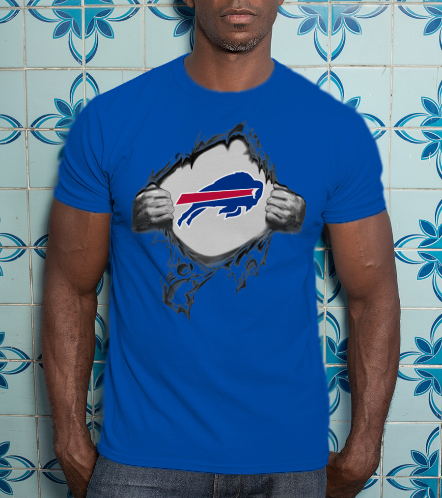 Buffalo Bills Superhero Buffalo Logo Peeking Through T-Shirt