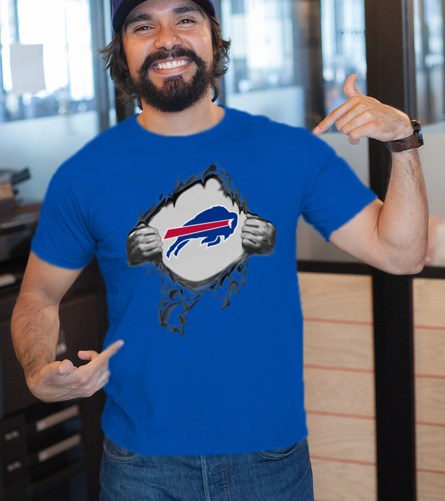Buffalo Bills Superhero Buffalo Logo Peeking Through T-Shirt