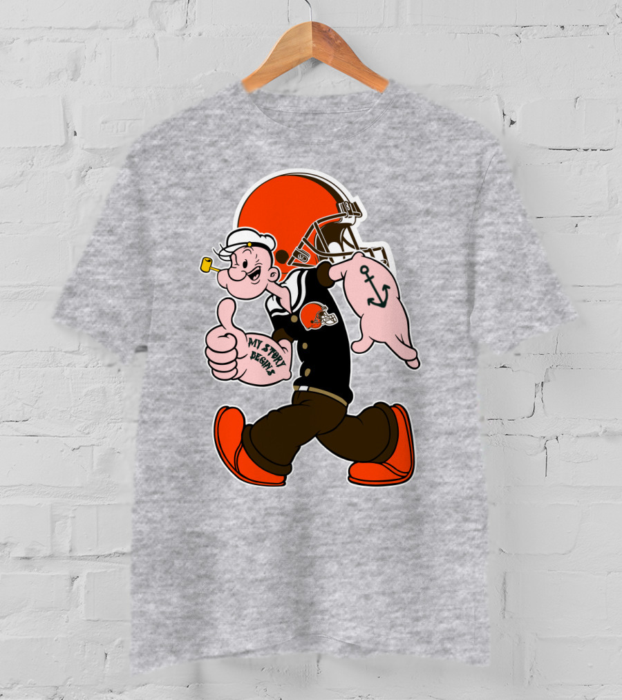 Browns Popeye My Strength Begins Football Helmet Anchor Tattoo T-Shirt