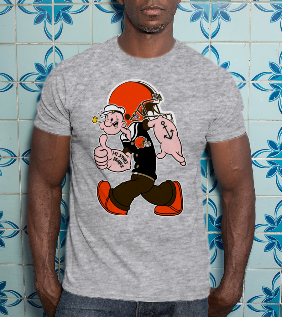 Browns Popeye My Strength Begins Football Helmet Anchor Tattoo T-Shirt