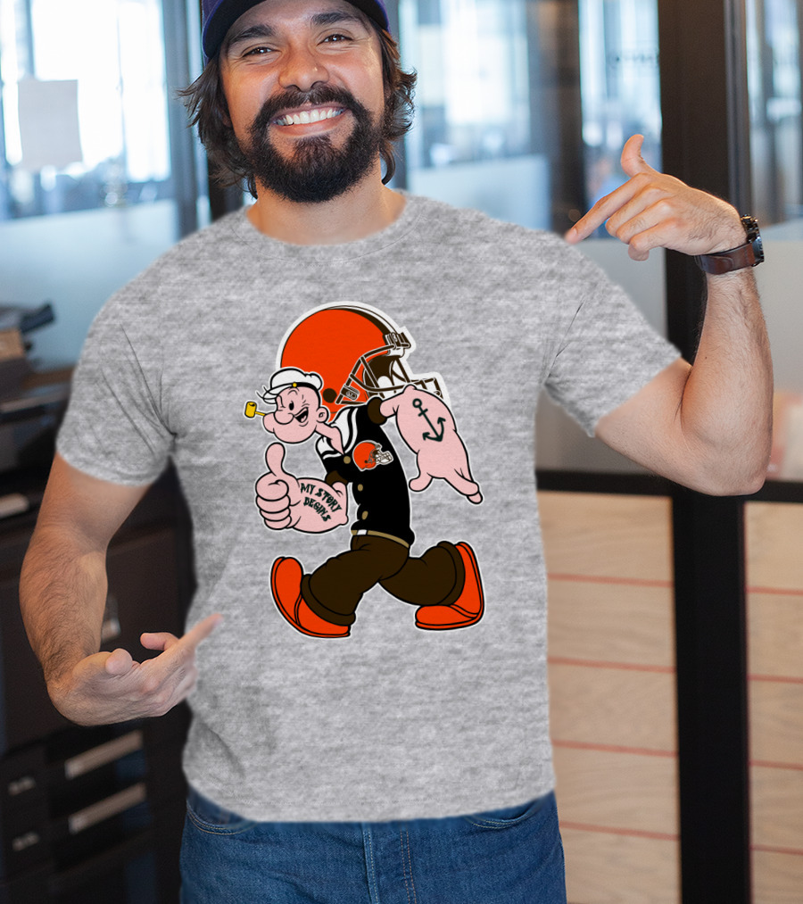 Browns Popeye My Strength Begins Football Helmet Anchor Tattoo T-Shirt