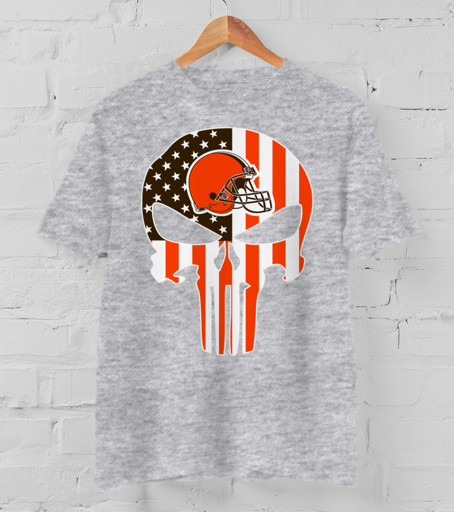 Browns American Flag Skull Helmet T-Shirt
