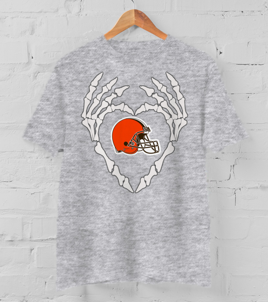 Cleveland Browns Helmet Skeleton Heart T-Shirt