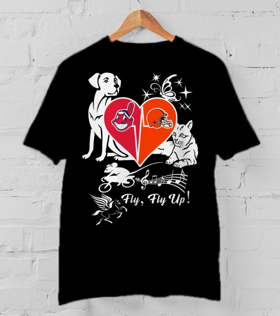 Fly Fly Up Browns Indians Dog Cat Heart Butterfly Music Notes T-Shirt