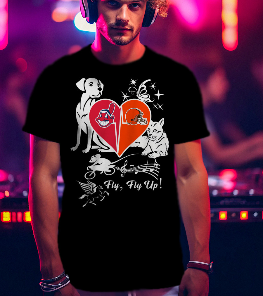 Fly Fly Up Browns Indians Dog Cat Heart Butterfly Music Notes T-Shirt