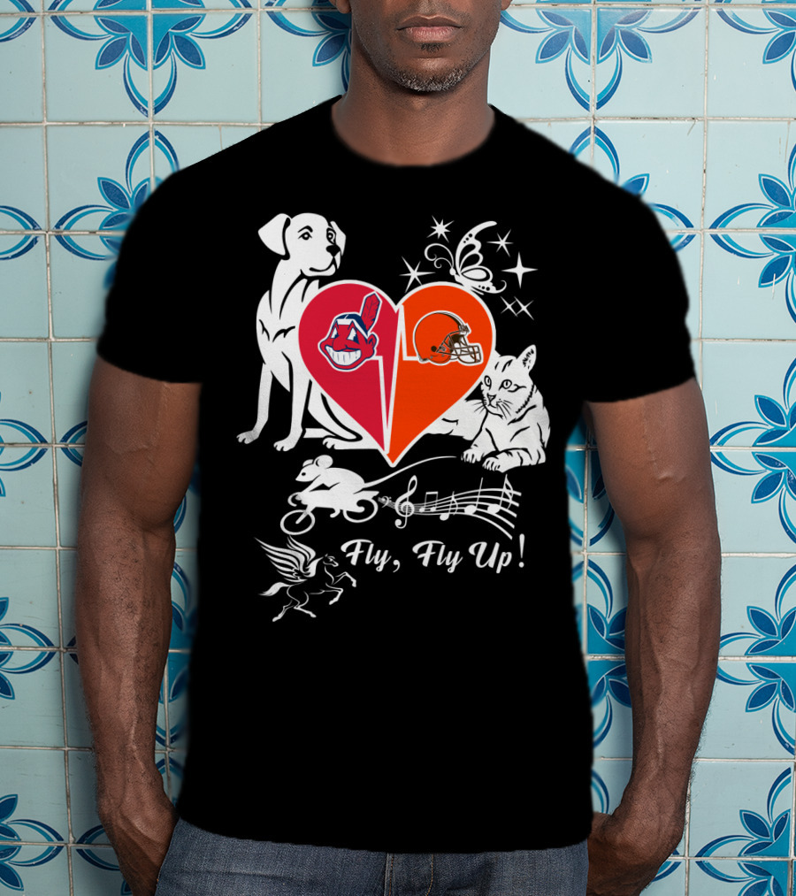 Fly Fly Up Browns Indians Dog Cat Heart Butterfly Music Notes T-Shirt