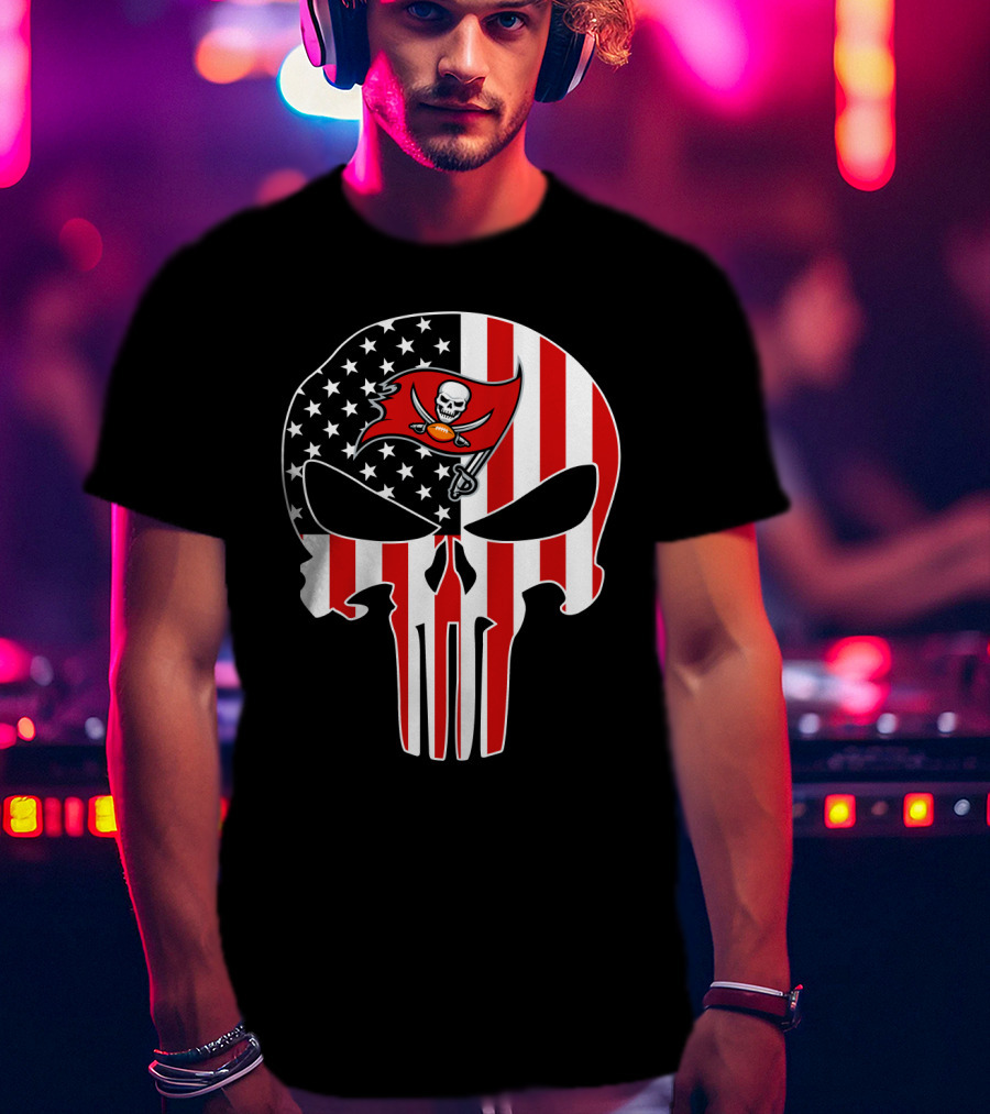 Buccaneers Punisher Skull American Flag T-Shirt