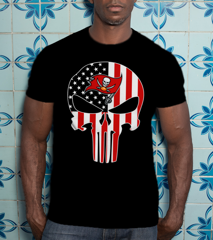 Buccaneers Punisher Skull American Flag T-Shirt