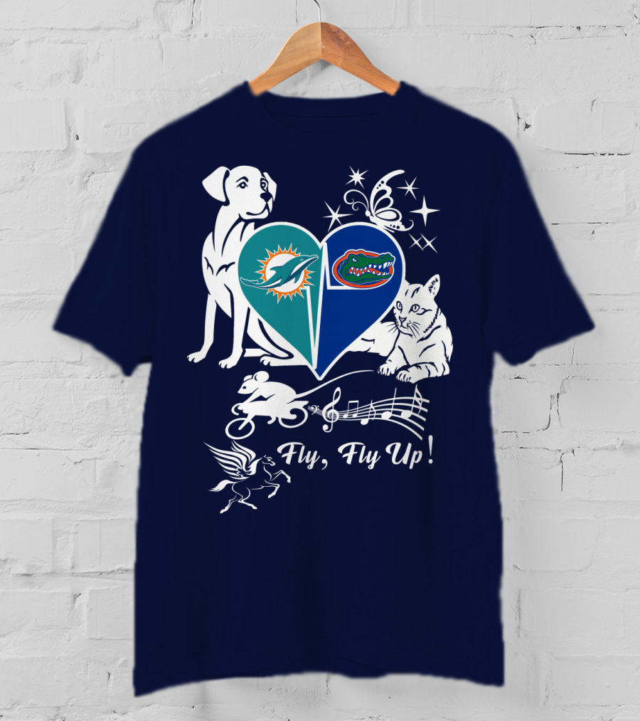 Miami Dolphins Florida Gators Heart Fly Fly Up! T-Shirt