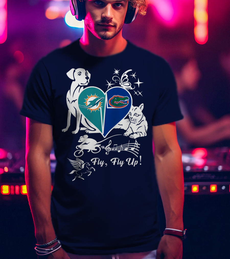 Miami Dolphins Florida Gators Heart Fly Fly Up! T-Shirt