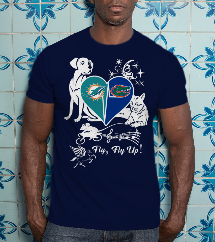 Miami Dolphins Florida Gators Heart Fly Fly Up! T-Shirt