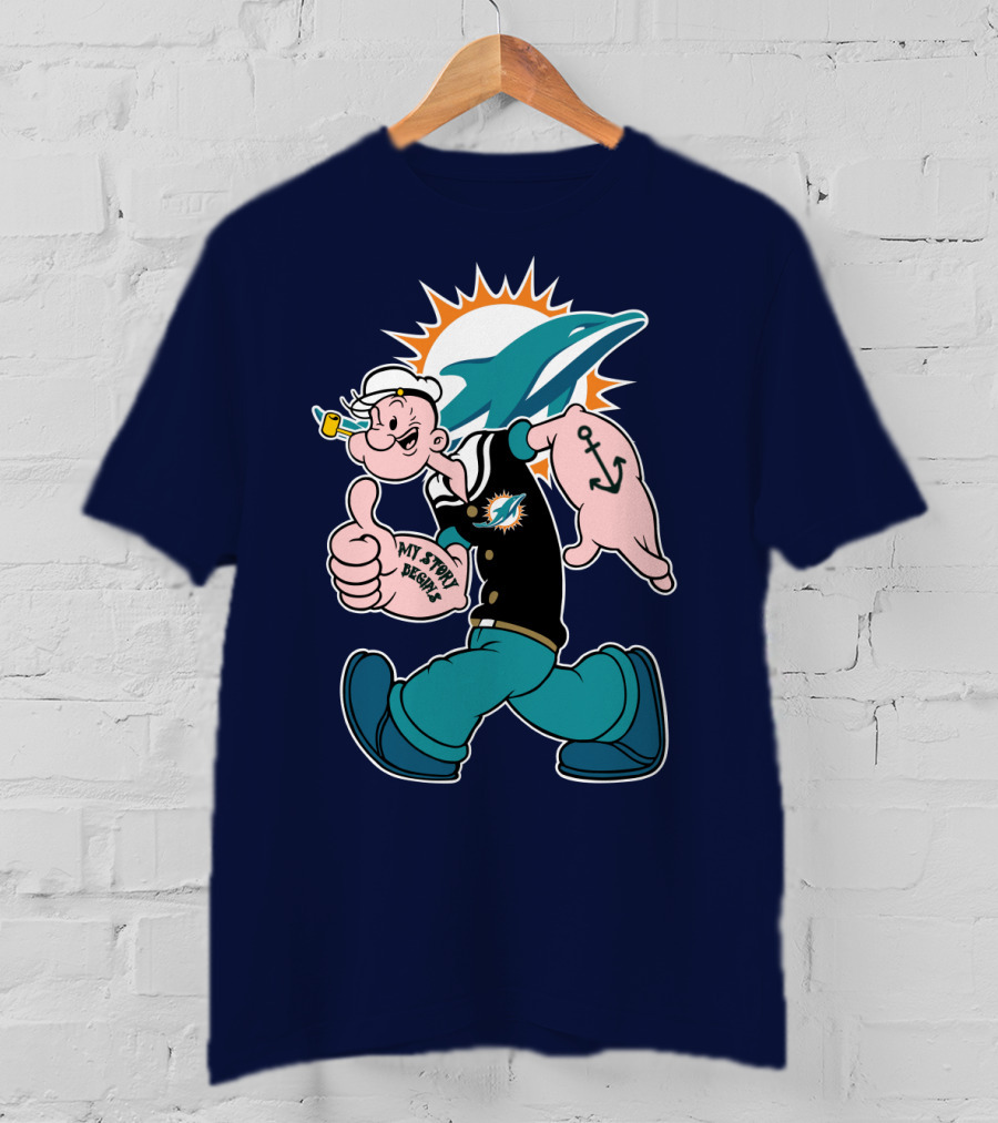 Miami Dolphins Popeye My Jerry Beat Navy Blue T-Shirt