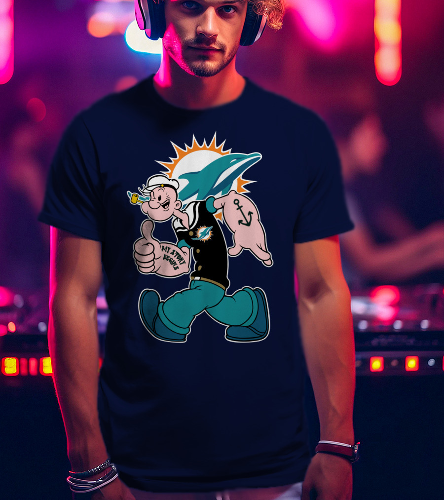 Miami Dolphins Popeye My Jerry Beat Navy Blue T-Shirt