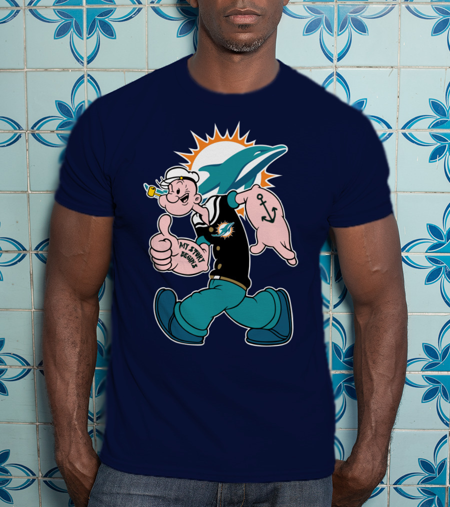 Miami Dolphins Popeye My Jerry Beat Navy Blue T-Shirt