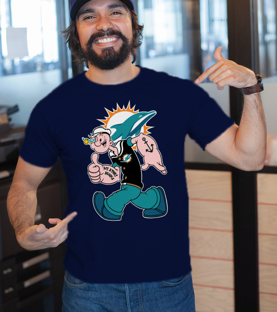 Miami Dolphins Popeye My Jerry Beat Navy Blue T-Shirt