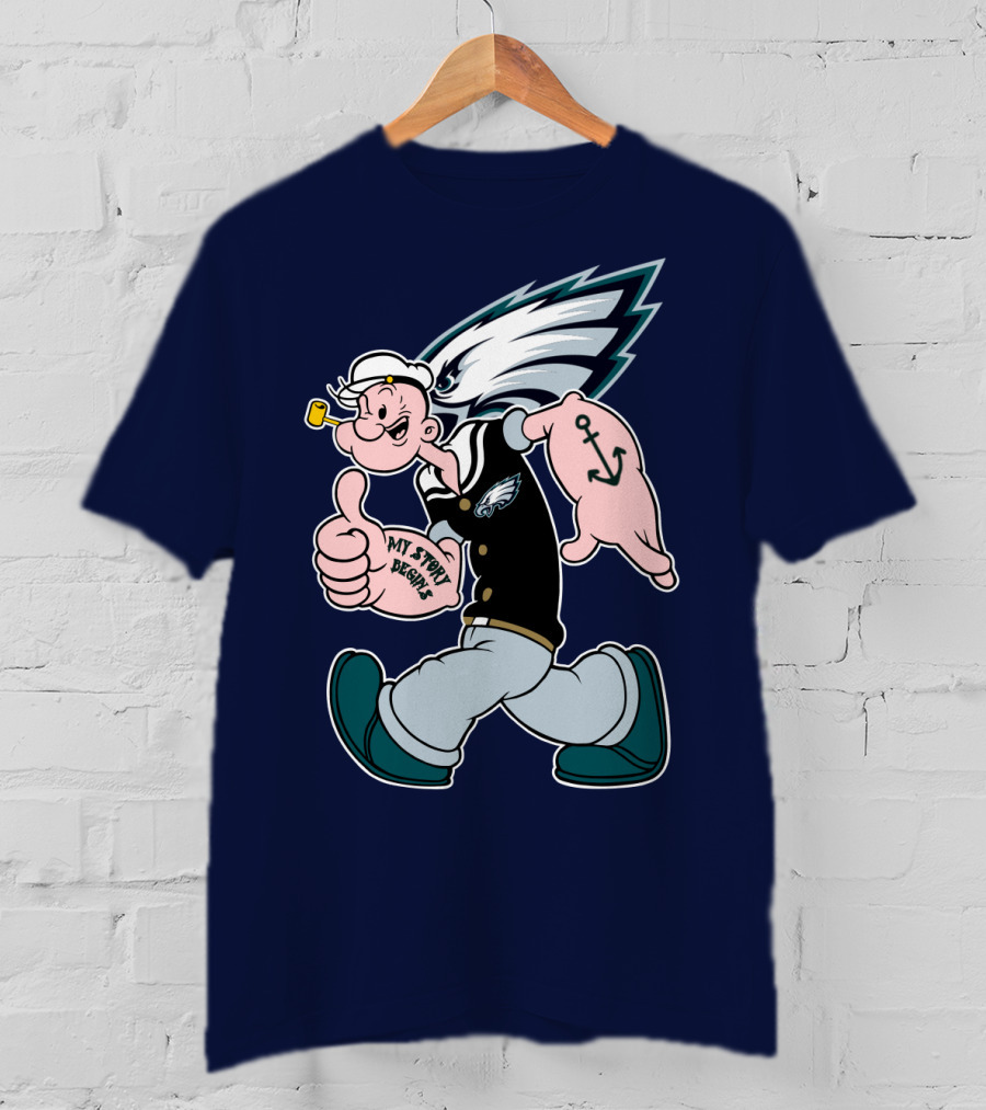 Popeye My Story Begins Philadelphia Eagles Anchor Navy Blue T-Shirt