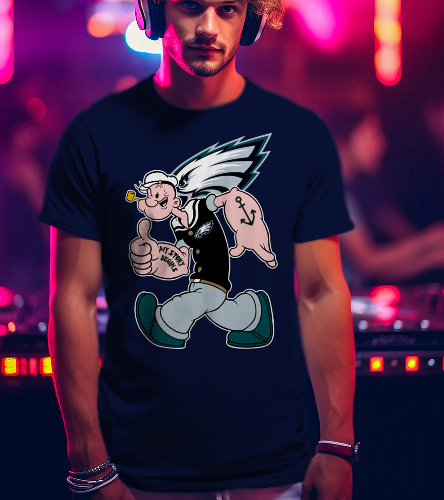 Popeye My Story Begins Philadelphia Eagles Anchor Navy Blue T-Shirt