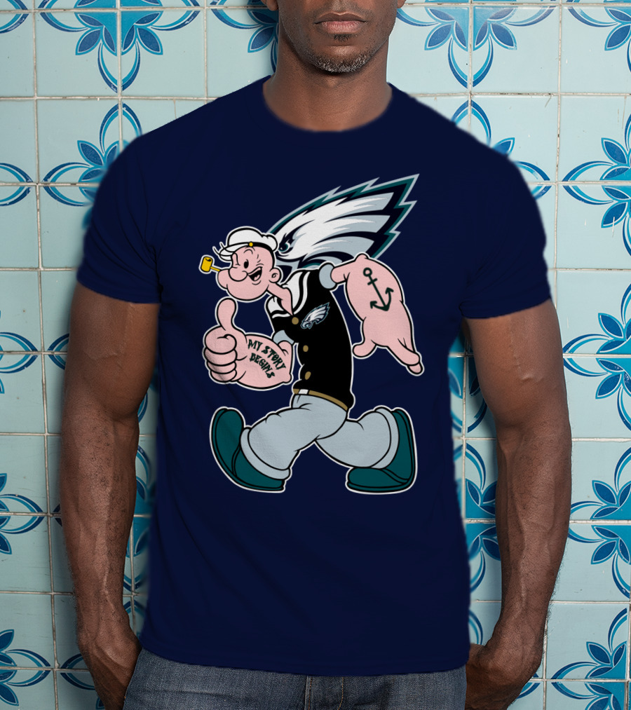 Popeye My Story Begins Philadelphia Eagles Anchor Navy Blue T-Shirt