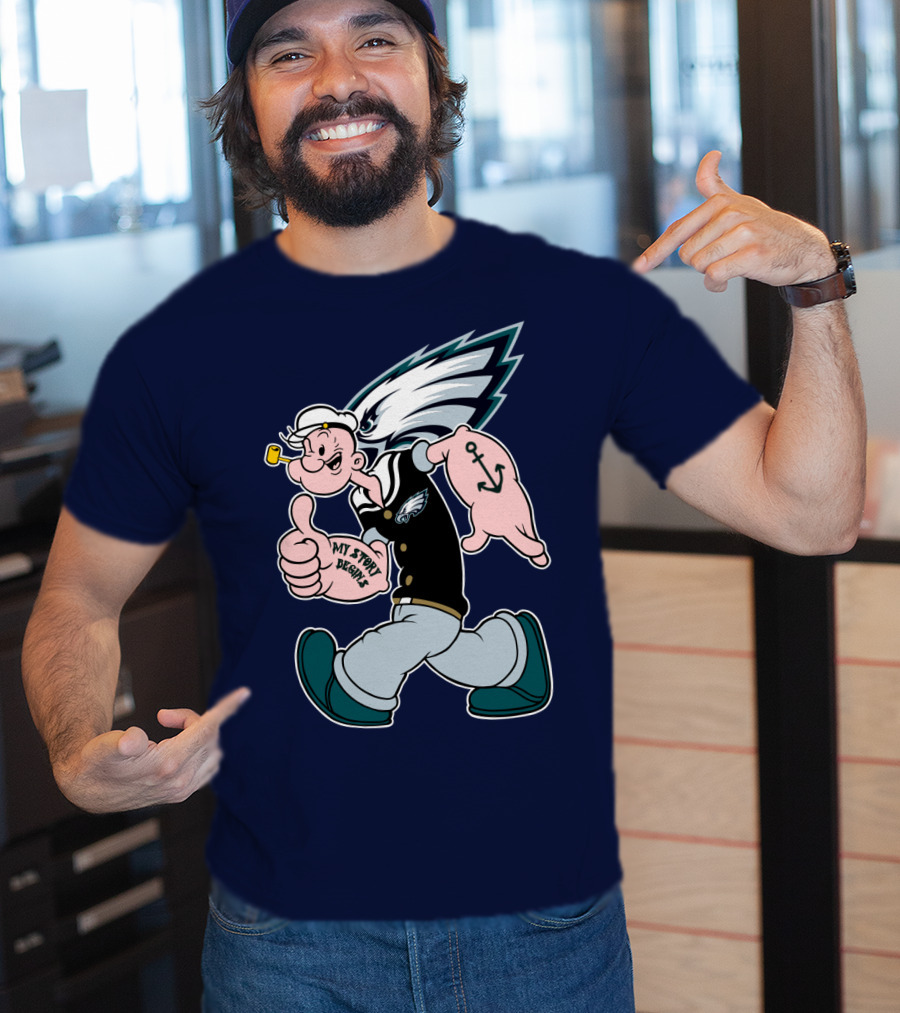 Popeye My Story Begins Philadelphia Eagles Anchor Navy Blue T-Shirt