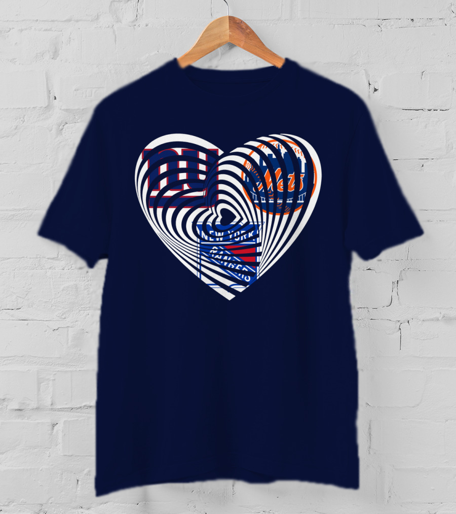 New York Giants Mets Rangers Heart T-Shirt
