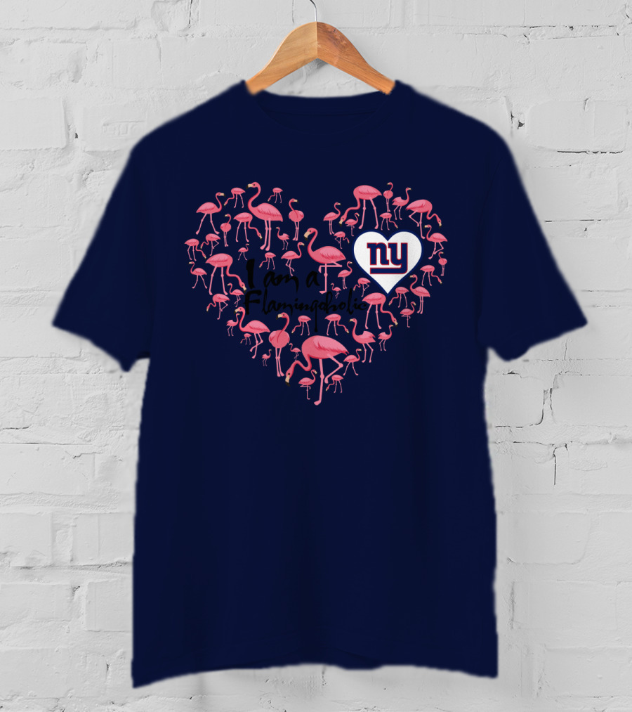 I Am A Flamingoholic Ny Giants Heart Flamingo Collection T-Shirt