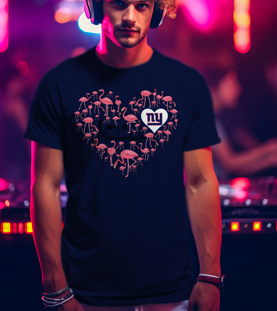 I Am A Flamingoholic Ny Giants Heart Flamingo Collection T-Shirt