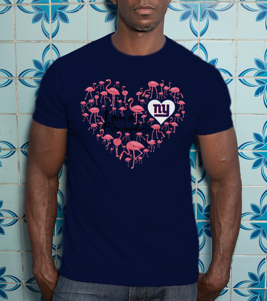 I Am A Flamingoholic Ny Giants Heart Flamingo Collection T-Shirt
