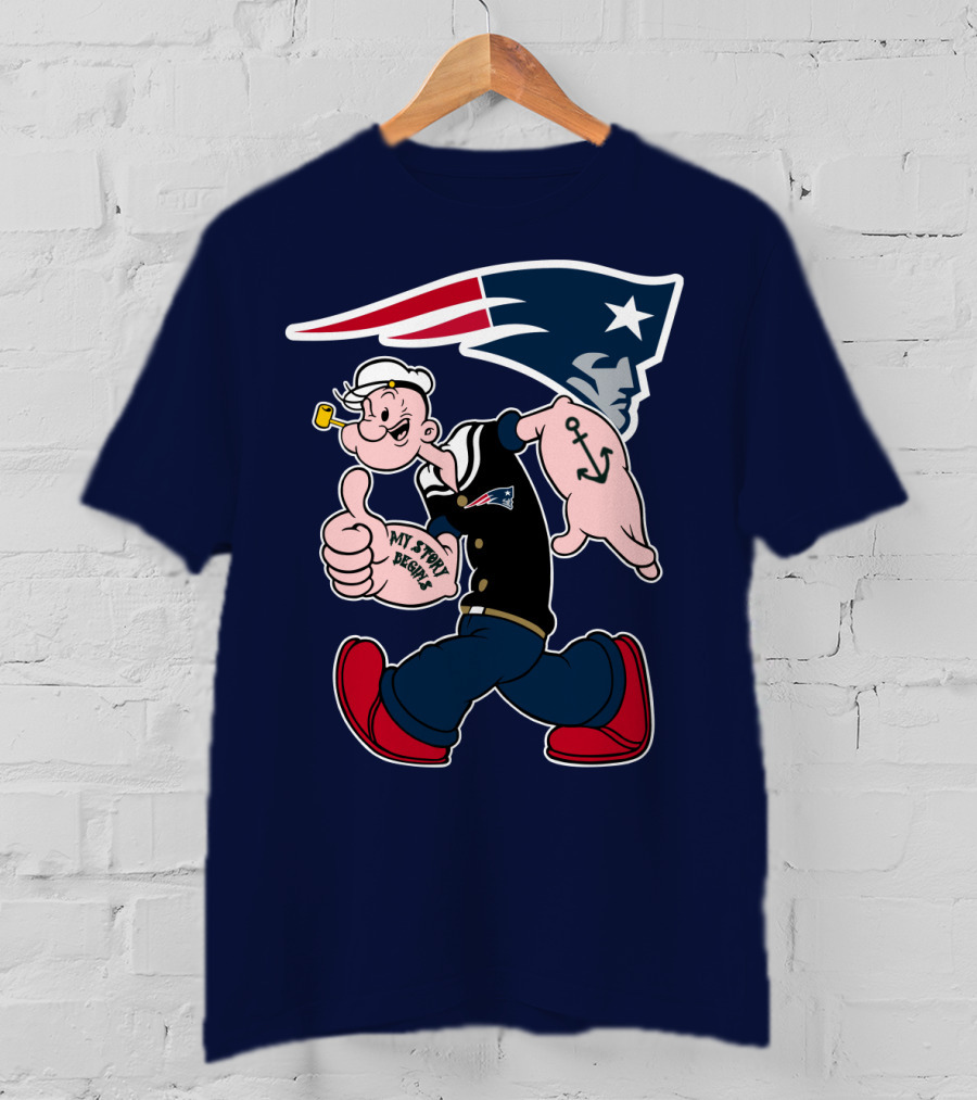 New England Patriots Popeye My Forty Defense Anchor Navy T-Shirt