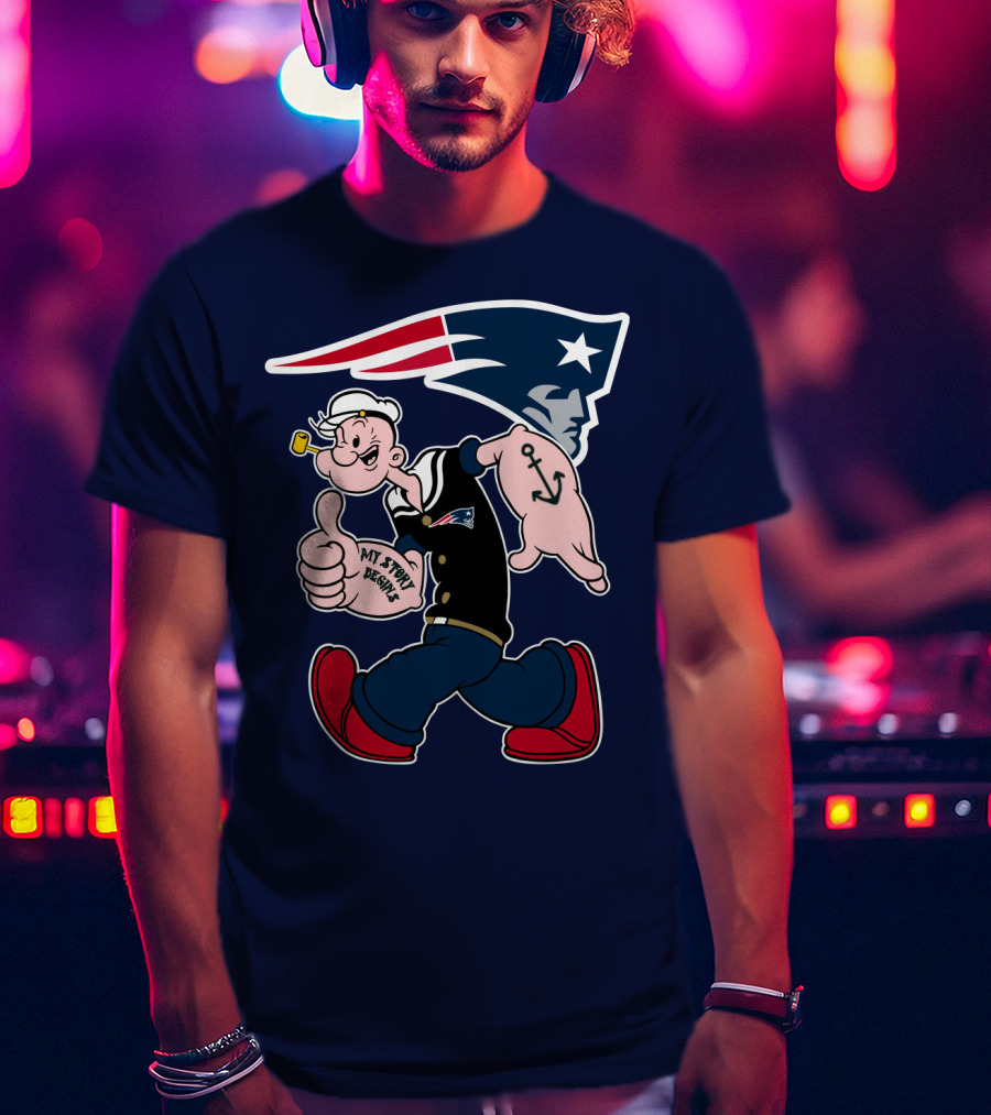 New England Patriots Popeye My Forty Defense Anchor Navy T-Shirt