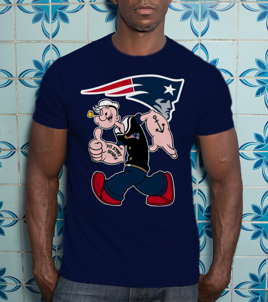 New England Patriots Popeye My Forty Defense Anchor Navy T-Shirt