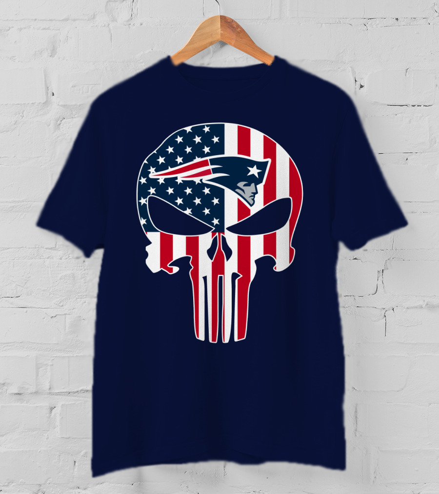 New England Patriots American Flag Skull T-Shirt